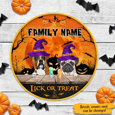 89Customized Lick Or Treat Dogs Welcome Halloween Personalized Wood Sign