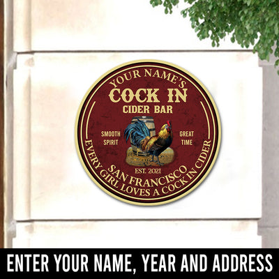 89Customized cock in cider bar personalized wood sign