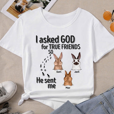 89Customized I asked God for a true friend Rabbit Lovers Pesonalized Shirt