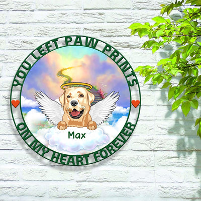 89Customized You left paw prints on my heart forever Angel Dog Dog Memorial Cut Metal Sign