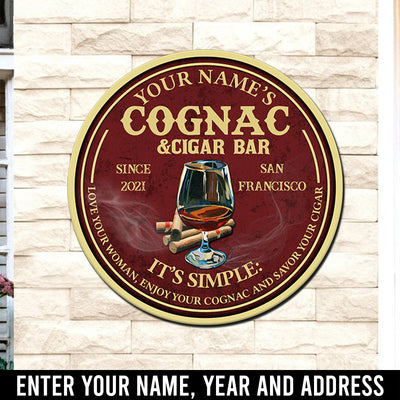 Enjoy your cognac and savor your cigar personalized wood sign