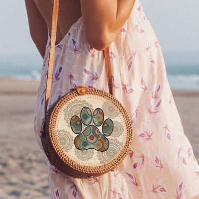 89 Customeized Dog Lovers Mandala Personalized Rattan Straw Bag
