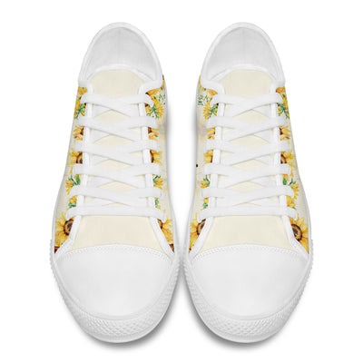 89Customized Jeep Girl and Dog Sunflower Pattern Customized White Low top Shoes