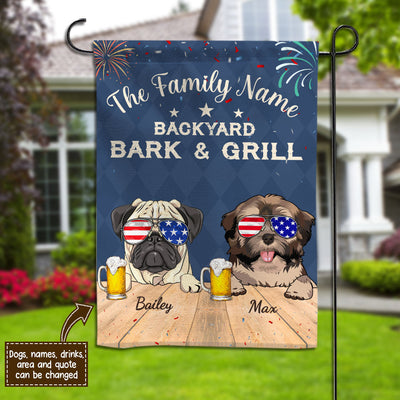 89Customized Dogs/Cats Celebrate 4th of July BBQ Backyard Bar & Grill Personalized Garden Flag