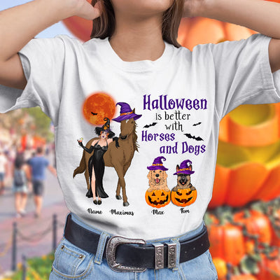 89Customized Halloween Is Better With Horses And Dogs Shirt