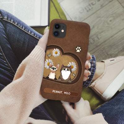 89Customized Fluffy Cat Leather Pattern Personalized Phone Case