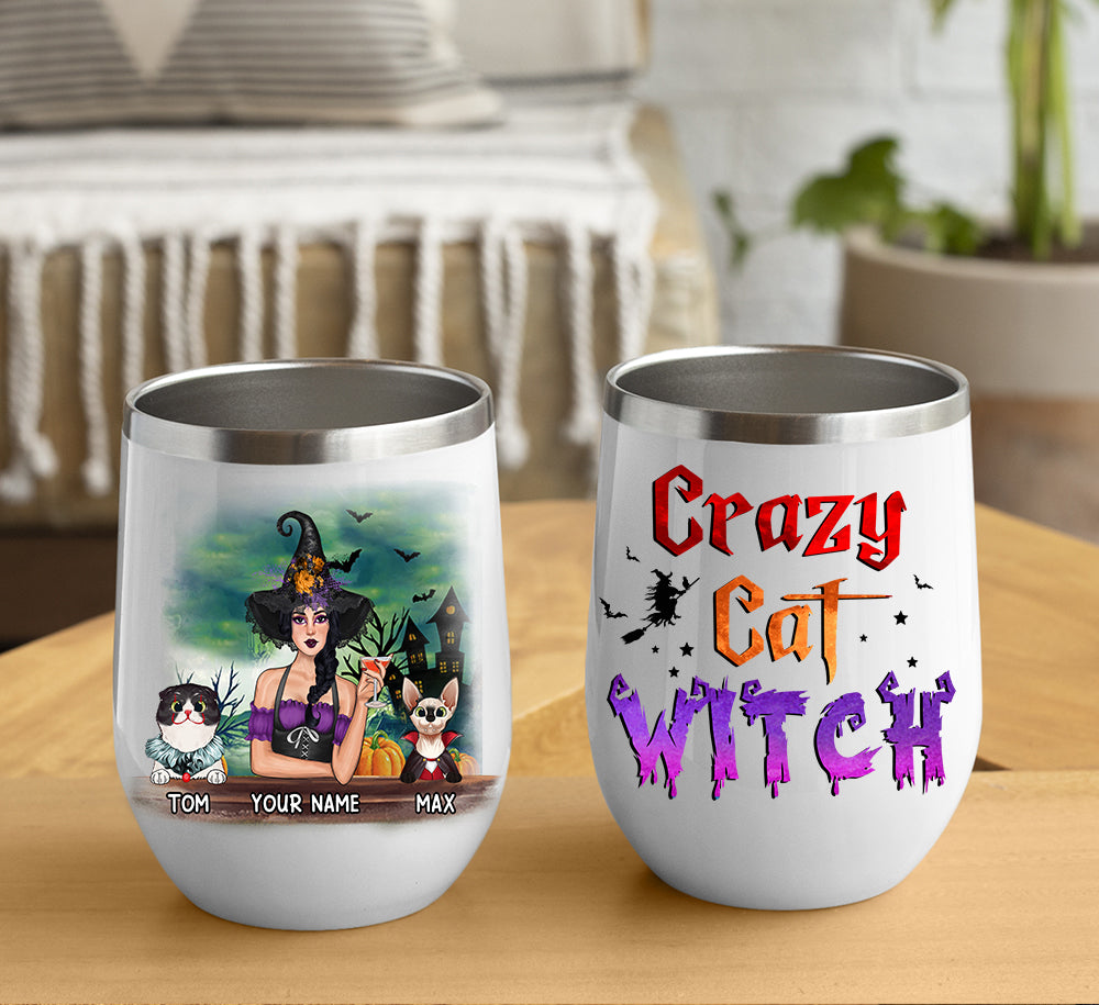 B-89Customized Crazy Cat Witch Customized Wine Tumbler