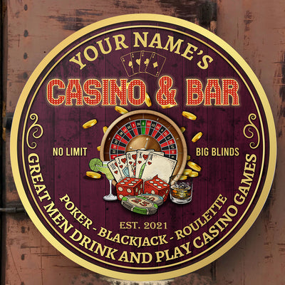 89Customized Casino & Bar Great men drink and play casino games Wood Sign