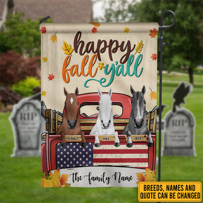 89Customized Happy Fall Y'all Horses Personalized Garden Flag