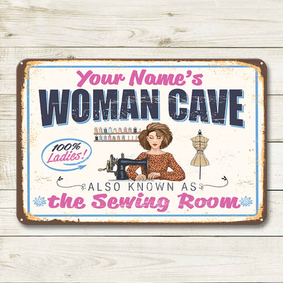 89Customized Welcome To My Woman Cave Sewing Room Personalized Metal Sign