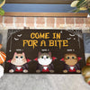 89Customized Come in for a bite cat vampire halloween personalized doormat