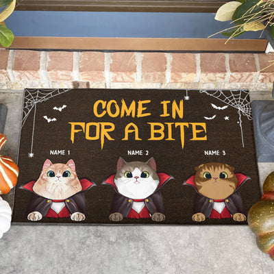 89Customized Come in for a bite cat vampire halloween personalized doormat