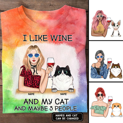 89Customized I Like Wine And My Cat And Maybe 3 People Personalized Tie-Dye Tshirt