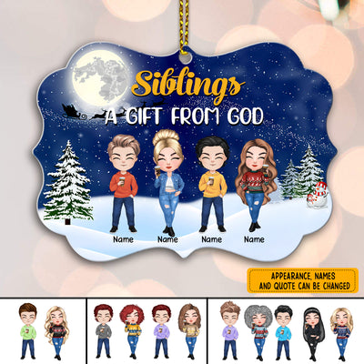 89Customized Siblings A Gift From God Personalized One Side Ornament