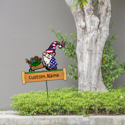 89Customized Garden Gnome with flower personalized metal garden art
