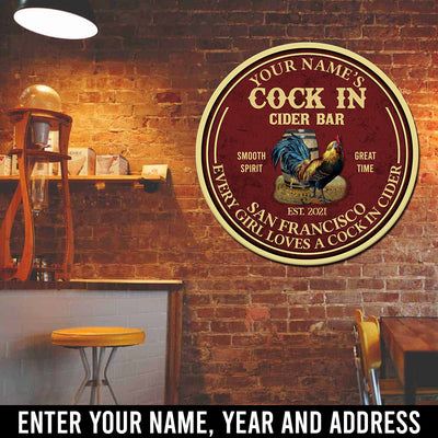 89Customized cock in cider bar personalized wood sign