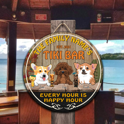 89Customized Dogs Tiki Bar, Pool Bar Every Hour Is Happy Hour Personalized Wood Sign