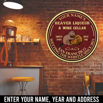 89Customized Beaver liqueur and wine cellar personalized wood sign
