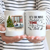 Personalized Mug Christmas Girl Reading Book Loves Cats