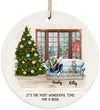 Personalized Circle Ornament Christmas Girl Reading Book Loves Cats