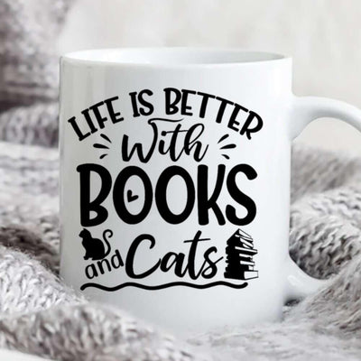 Personalized Mug Christmas Gift Life Is Better With Books And Cats