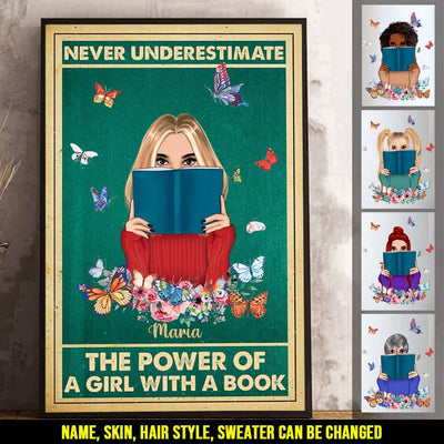 Personalized Poster Butterfly Reading Girl Never Underestimate The Power Of A Girl With A Book