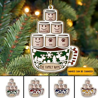 89Customized Hot Chocolate Marshmallows family personalized layered ornament