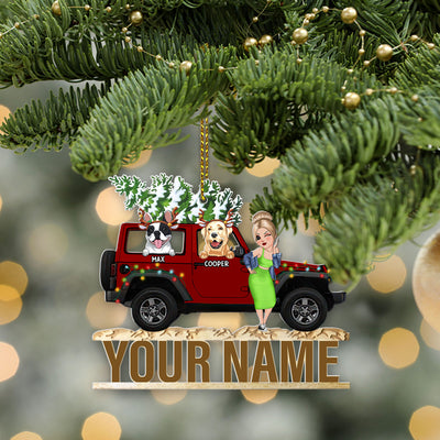 89Customized Christmas Jeep girl and dog Customized Ornament