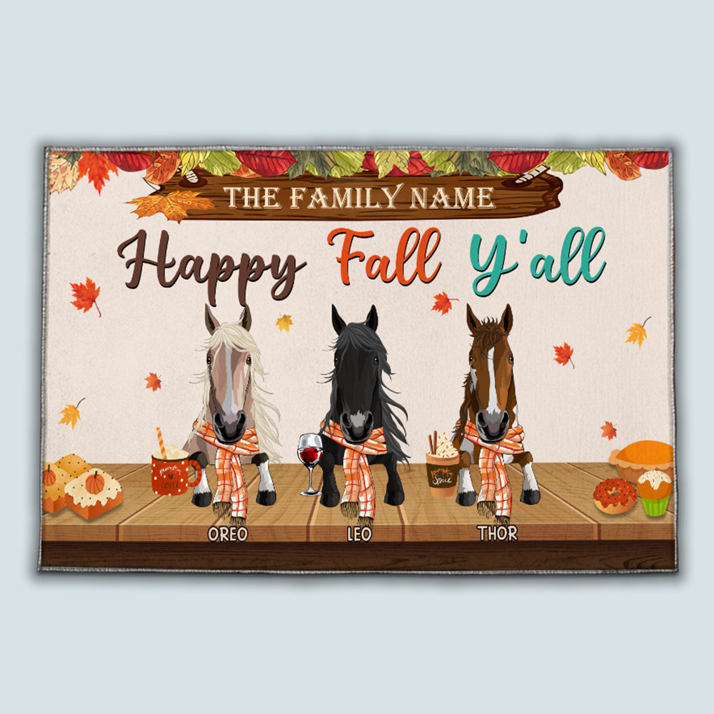 89Customized Happy Fall Y'all Horses Welcome Personalized Doormat
