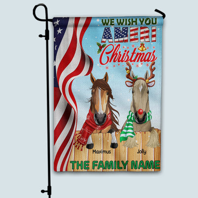 89Customized We Wish You Ameri Christmas Horses Personalized Garden Flag