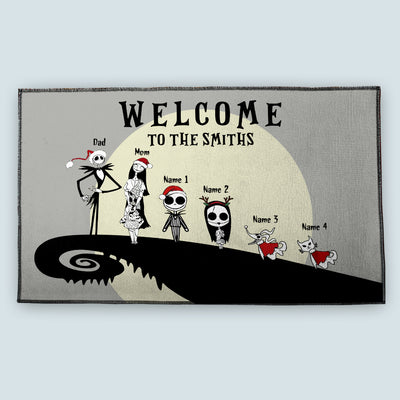 89Customized Welcome to the nightmare family halloween and christmas personalized doormat