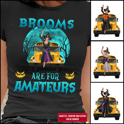 89Customized Brooms are for amateurs school bus version halloween personalized shirt