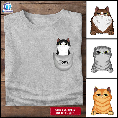 89Customized Peeking Cat Cat Lovers Personalized 3D Pocket T-Shirt