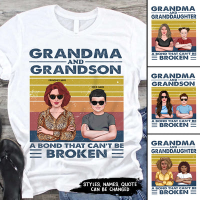 89Customized Grandma and Grandson a bond that can’t be broken Tshirt