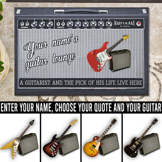 89Customized A guitarist and the pick of his/her life live here personalized doormat