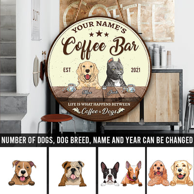 89Customized Life is what happens between coffee and dog Customized Wood Sign