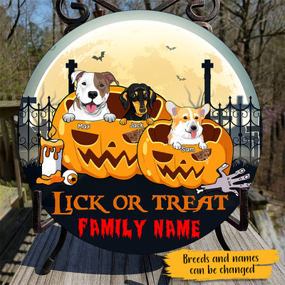 89Customized Lick Or Treat Halloween Dogs/Cats Personalized Wood Sign