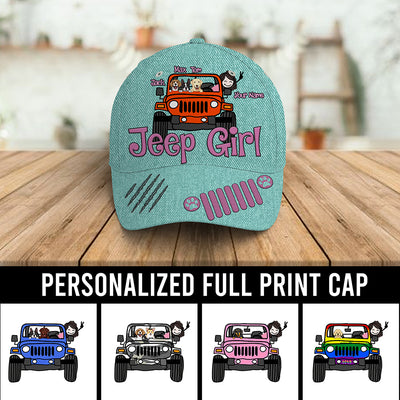89Customized Personalized Full Print Cap Jeep Girl Dog