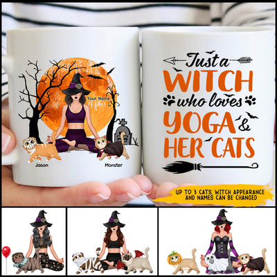 89Customized Just a Witch who loves Yoga and Her Cat Mug