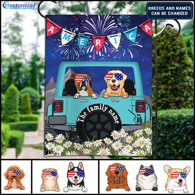 89Customized Dogs And Cats Happy 4th Of July Personalized Garden Flag