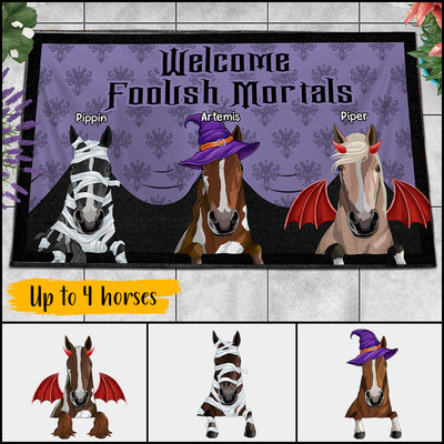 89Customized Welcome Foolish Mortals Horses Halloween personalized doormat