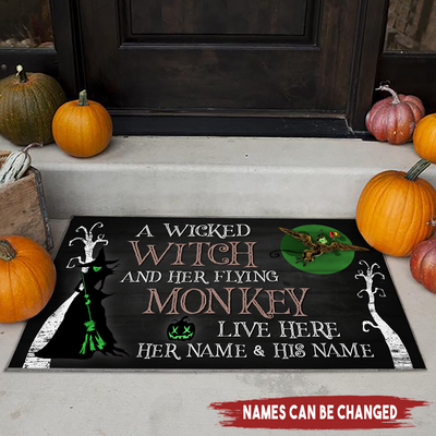 89Customized A wicked wick and her flying monkey live here personalized doormat
