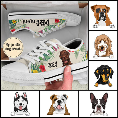 89Customized Dog mom Tropical Pattern Customized White Low Top Shoes