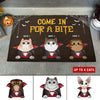 89Customized Come in for a bite cat vampire halloween personalized doormat
