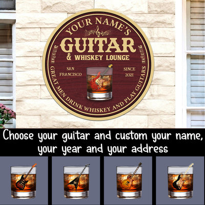 89Customized Guitar and Whiskey lounge personalized wood sign