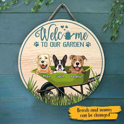 89Customized Welcome To Our Garden Dogs/Cats Personalized Wood Sign