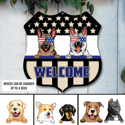 89Customized Dogs Welcome Patriotic Police Personalized Shield Metal Sign