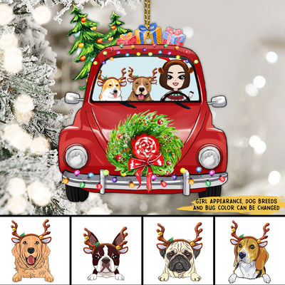 89Customized Beetle Girl with dogs Christmas Customized Ornament