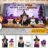 89Customized A wicked witch and her little monsters live here Pet and Witch Customized Doormat