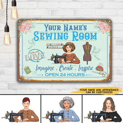 89Customized My Happy Place Sewing Room Personalized Metal Sign